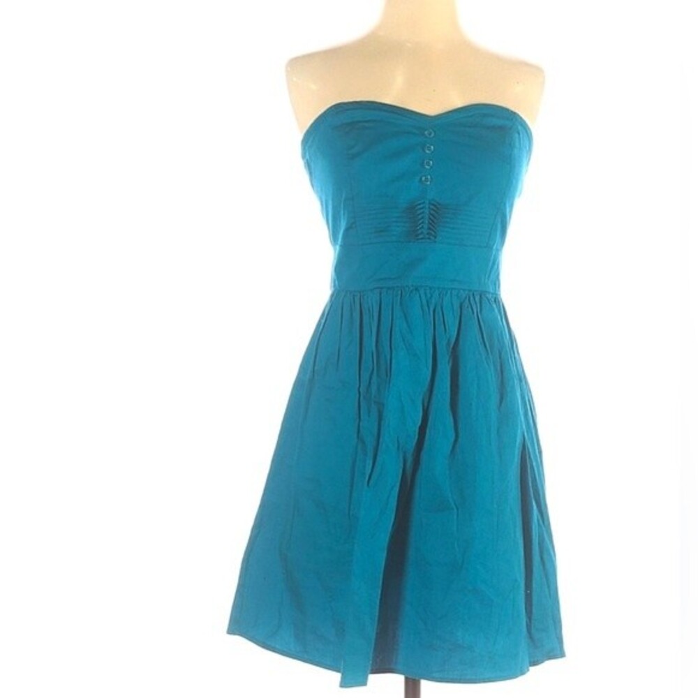 Adorable turquoise sweetheart neck strapless smocked cotton dress size small